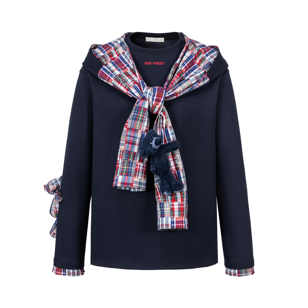 13DE MARZO Plaid Deconstructed Long Sleeve Navy Blue