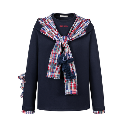 13DE MARZO Plaid Deconstructed Long Sleeve Navy Blue