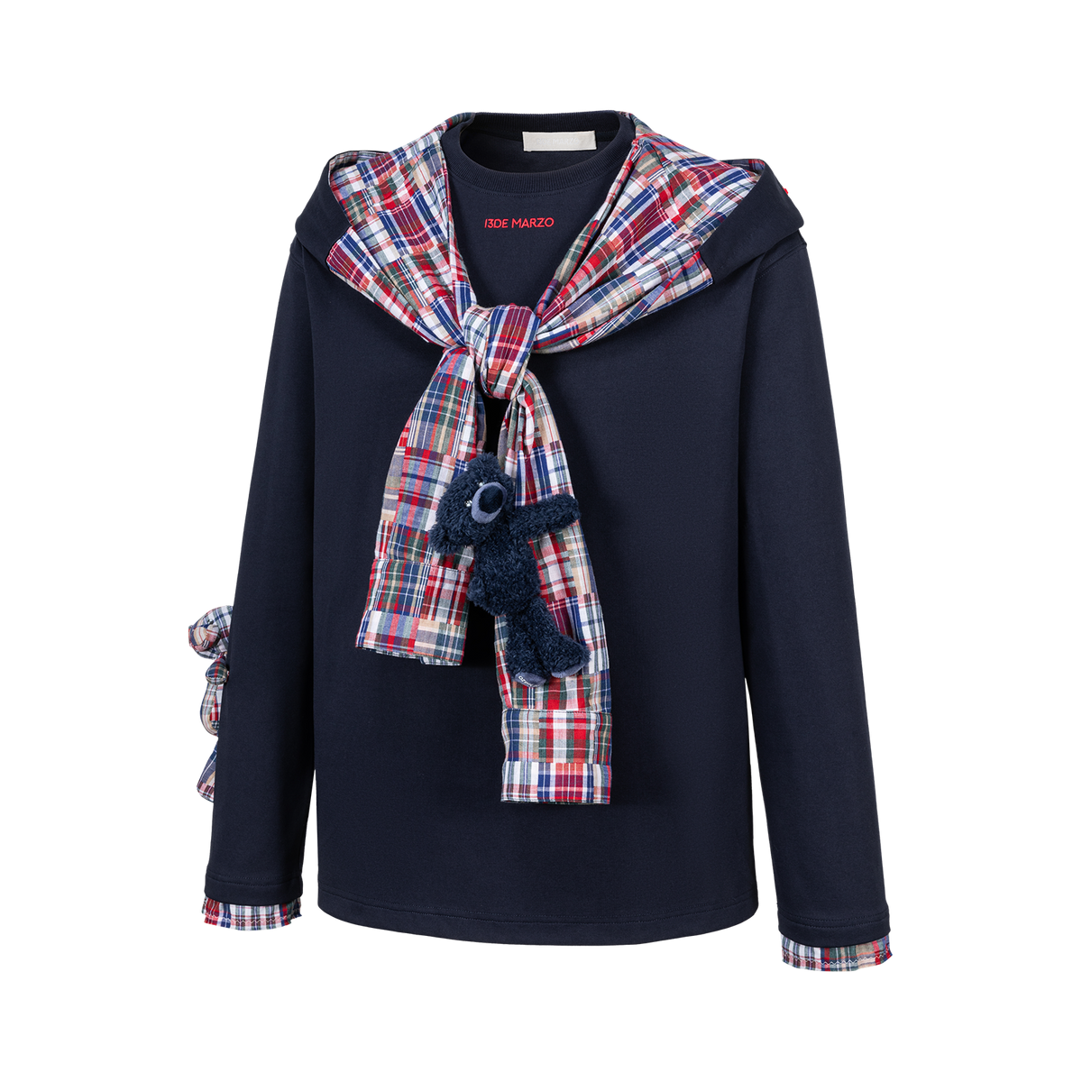 13DE MARZO Plaid Deconstructed Long Sleeve Navy Blue