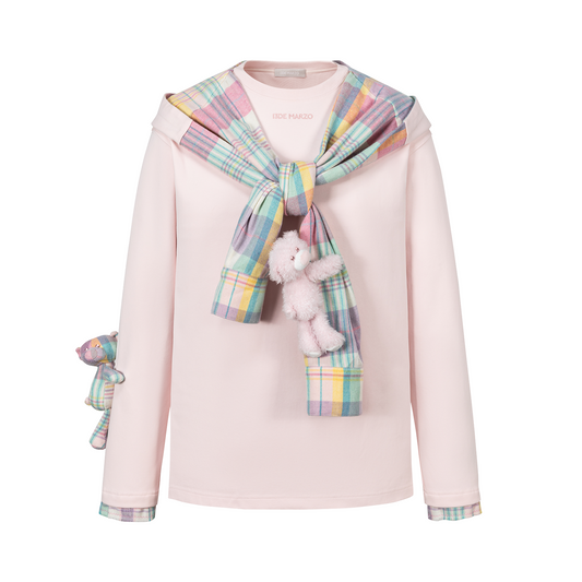 13DE MARZO Plaid Deconstructed Long Sleeve Pink