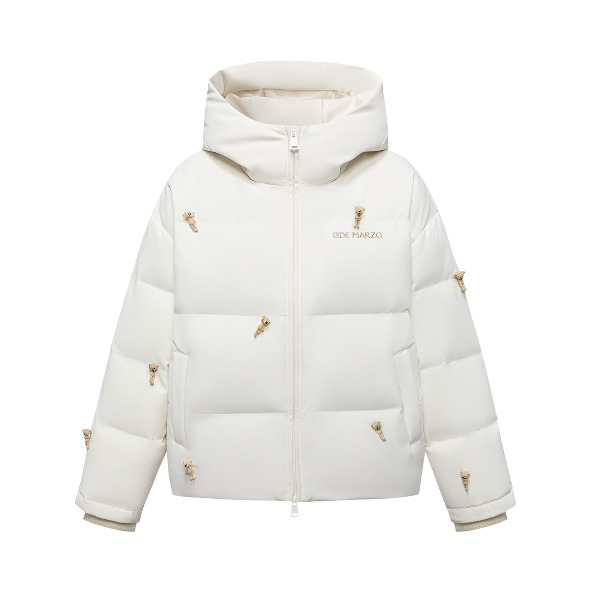 13DE MARZO All Over Flocked Bear Down Jacket Beige