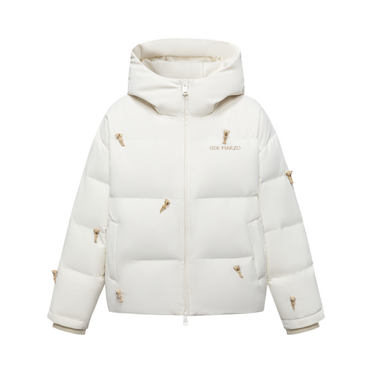 13DE MARZO All Over Flocked Bear Down Jacket Beige