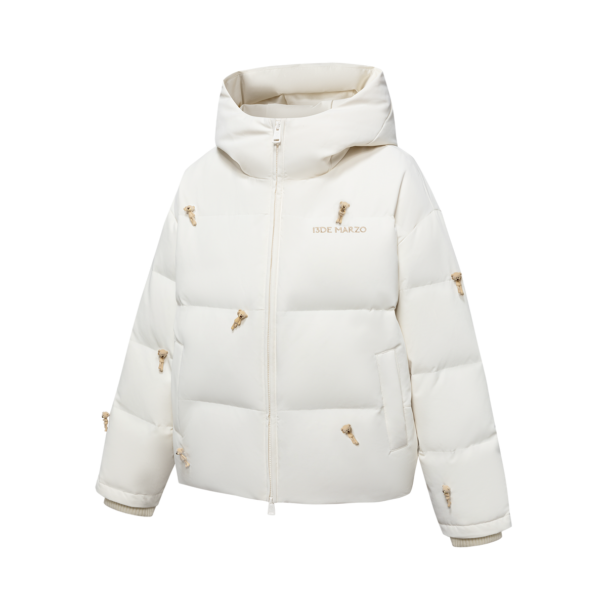 13DE MARZO All Over Flocked Bear Down Jacket Beige