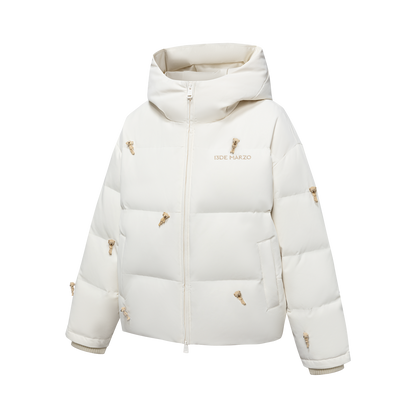 13DE MARZO All Over Flocked Bear Down Jacket Beige