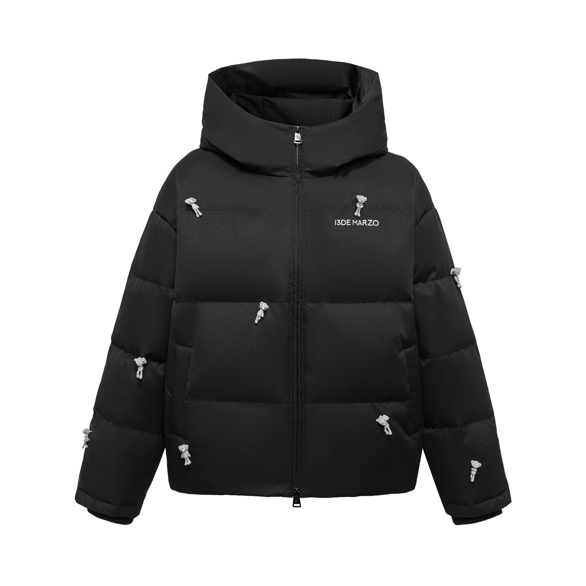 13DE MARZO All Over Flocked Bear Down Jacket Black