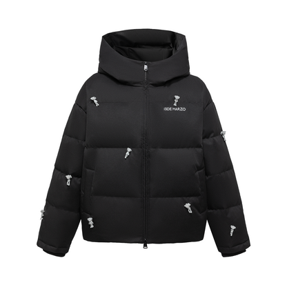 13DE MARZO All Over Flocked Bear Down Jacket Black