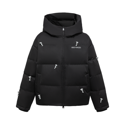13DE MARZO All Over Flocked Bear Down Jacket Black