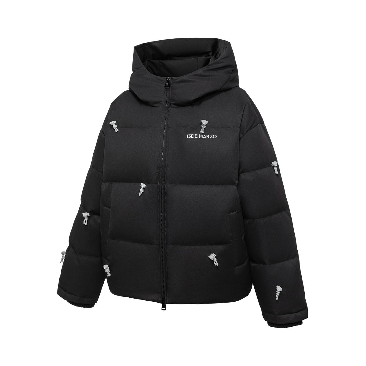 13DE MARZO All Over Flocked Bear Down Jacket Black
