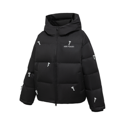 13DE MARZO All Over Flocked Bear Down Jacket Black