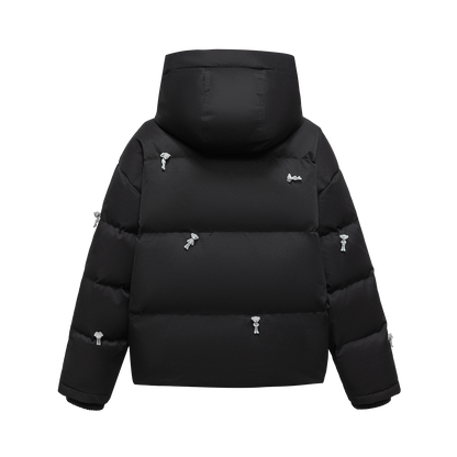 13DE MARZO All Over Flocked Bear Down Jacket Black