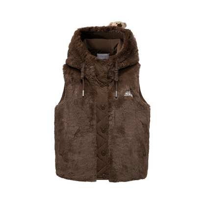 13DE MARZO Patchwork Down Hooded Vest Brown
