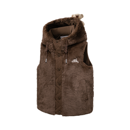 13DE MARZO Patchwork Down Hooded Vest Brown
