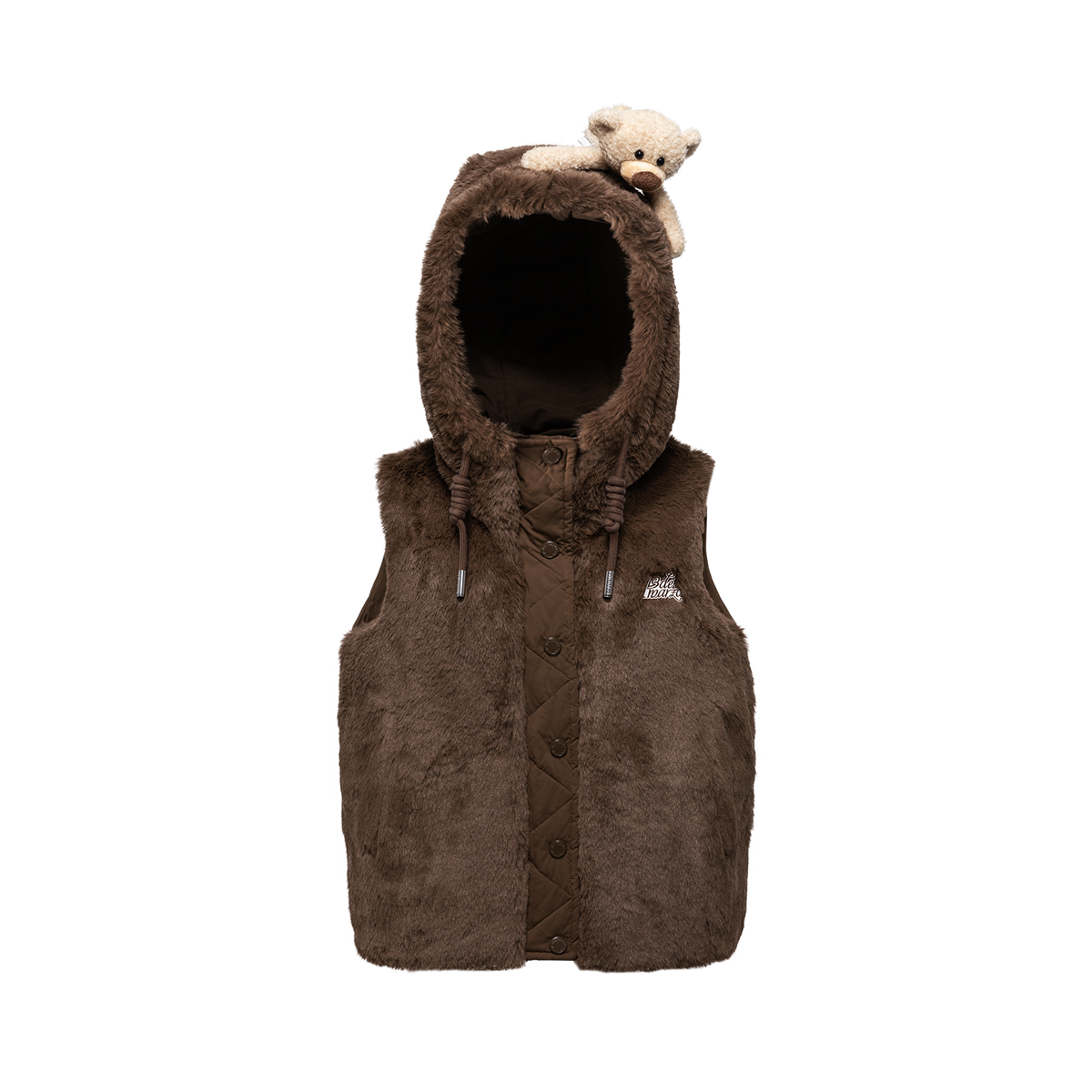 13DE MARZO Patchwork Down Hooded Vest Brown