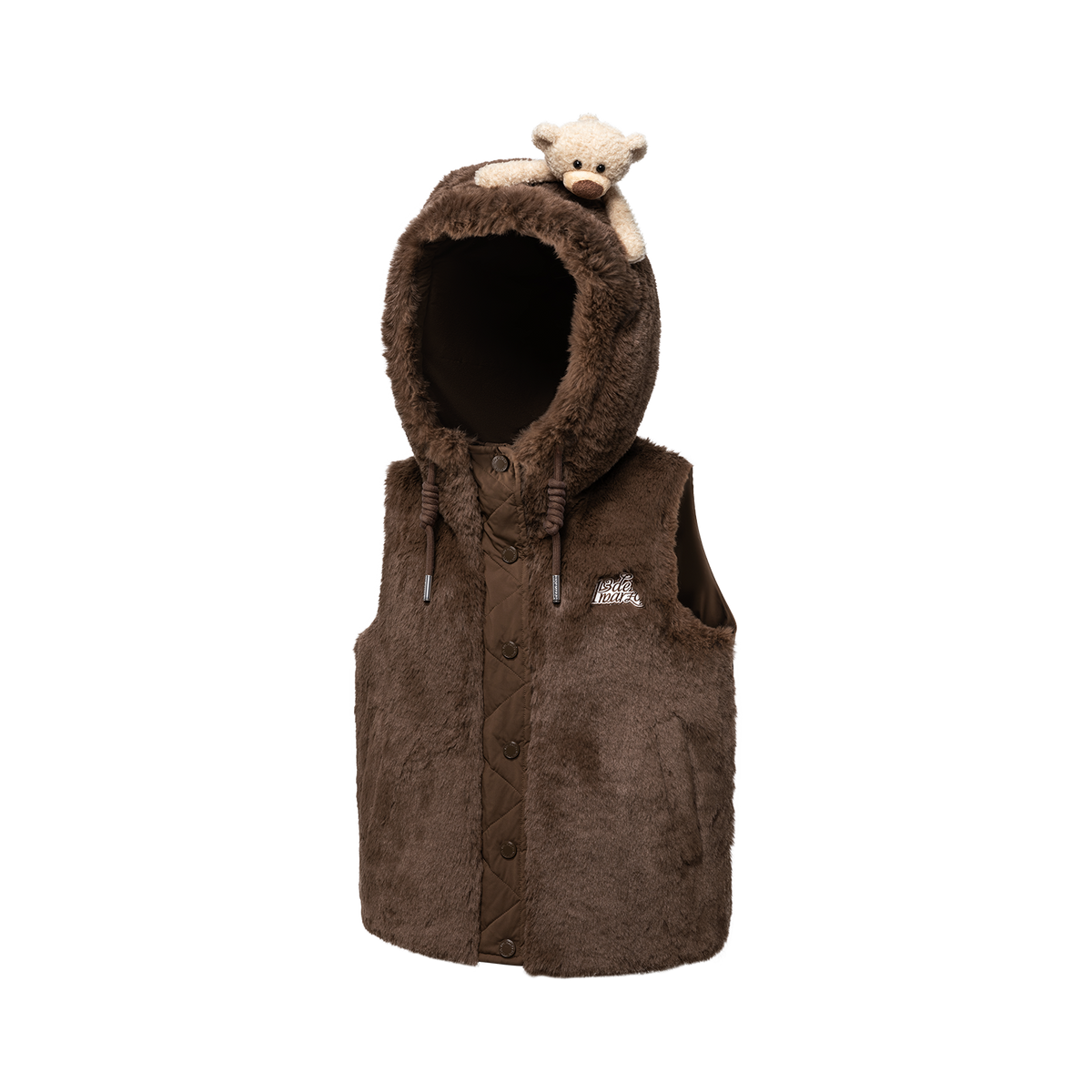 13DE MARZO Patchwork Down Hooded Vest Brown