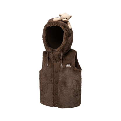 13DE MARZO Patchwork Down Hooded Vest Brown