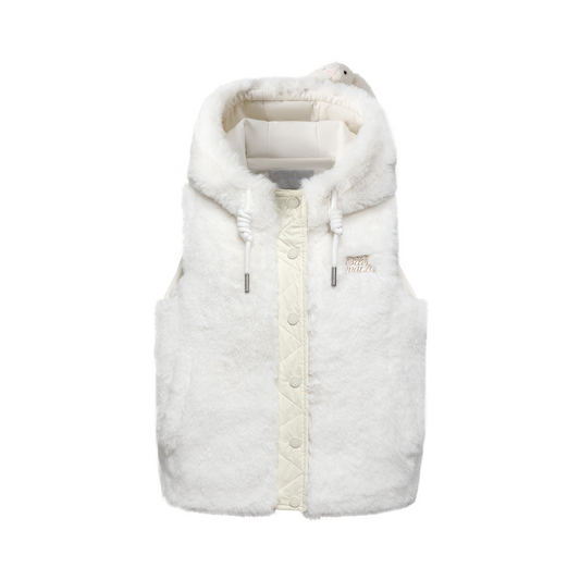 13DE MARZO Patchwork Down Hooded Vest Beige