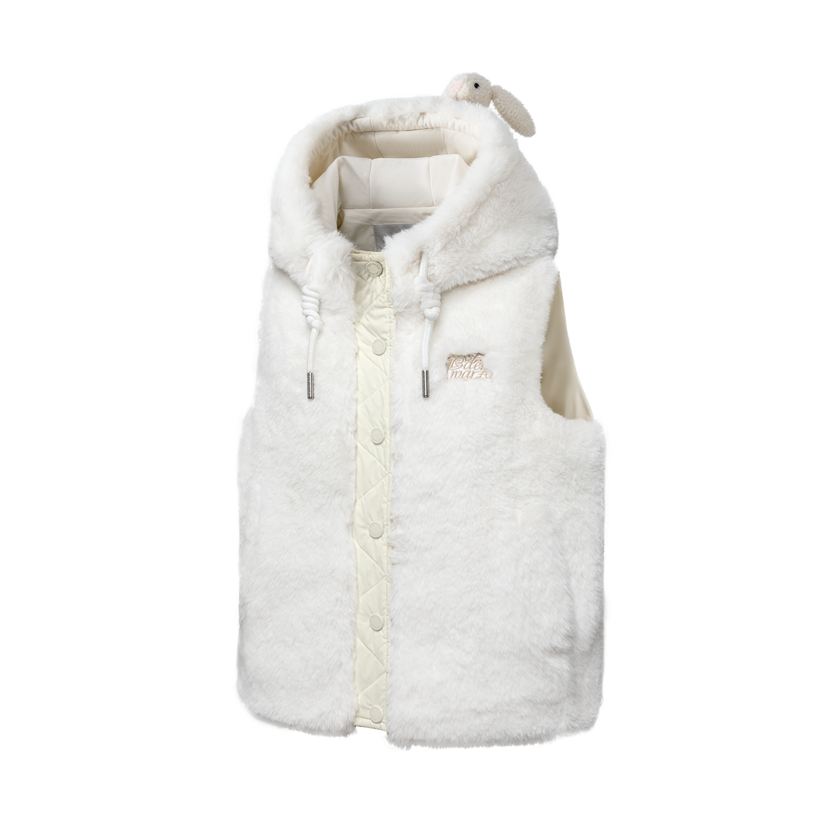 13DE MARZO Patchwork Down Hooded Vest Beige