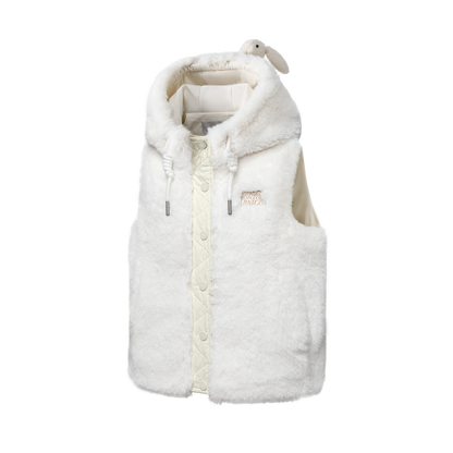13DE MARZO Patchwork Down Hooded Vest Beige