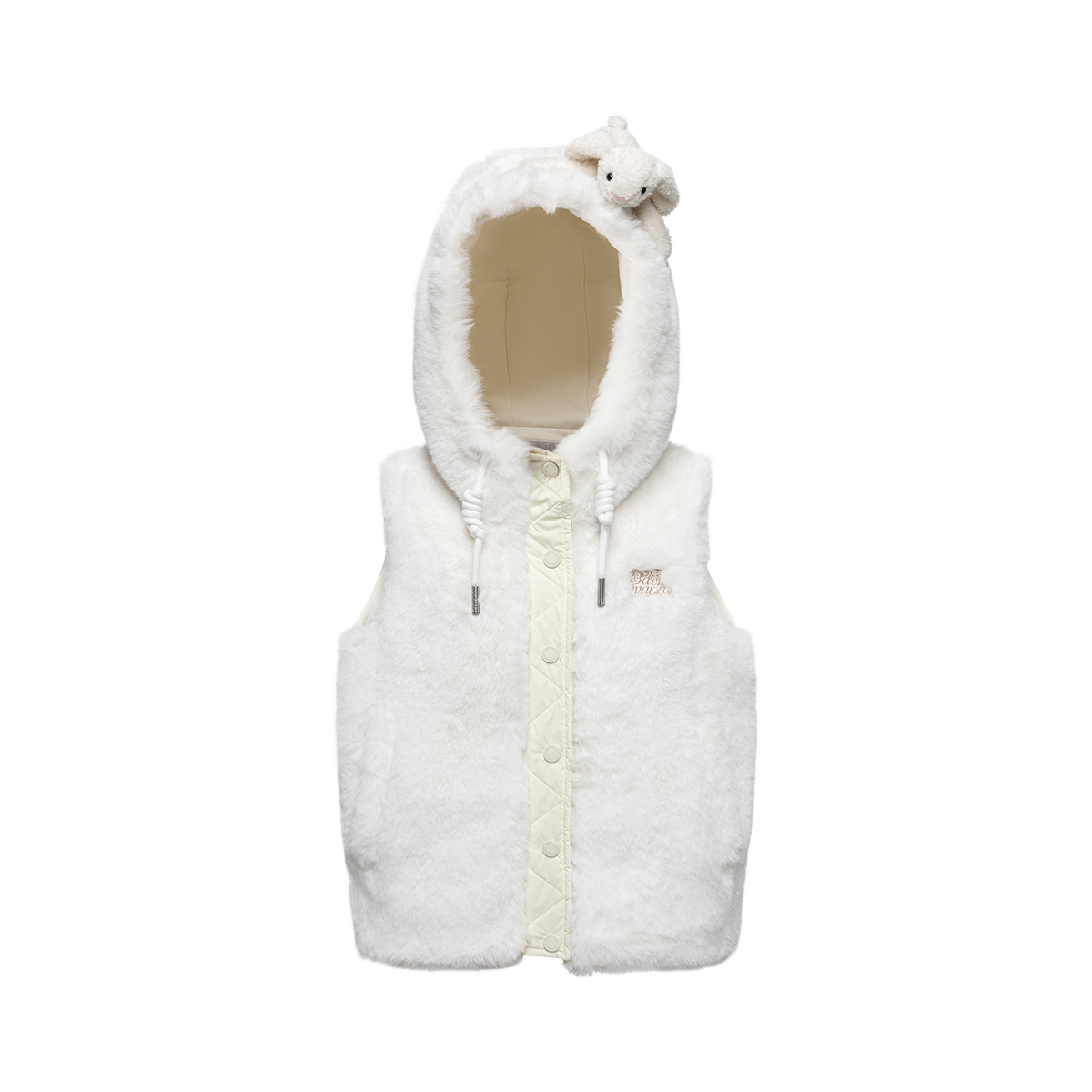 13DE MARZO Patchwork Down Hooded Vest Beige