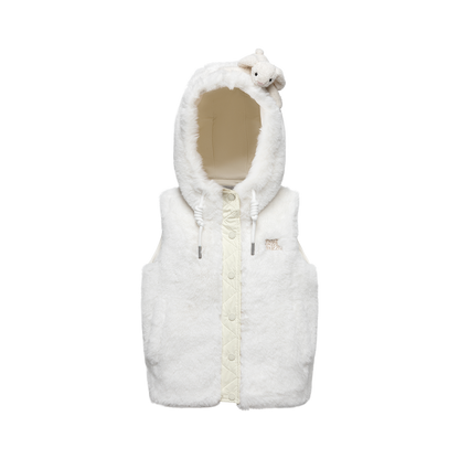 13DE MARZO Patchwork Down Hooded Vest Beige