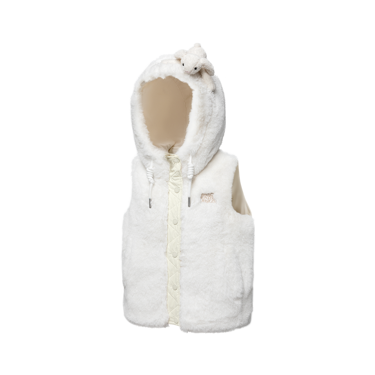 13DE MARZO Patchwork Down Hooded Vest Beige