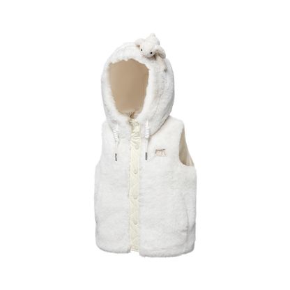 13DE MARZO Patchwork Down Hooded Vest Beige