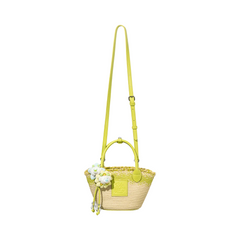 13DE MARZO Floral Bear Straw Tote Bag