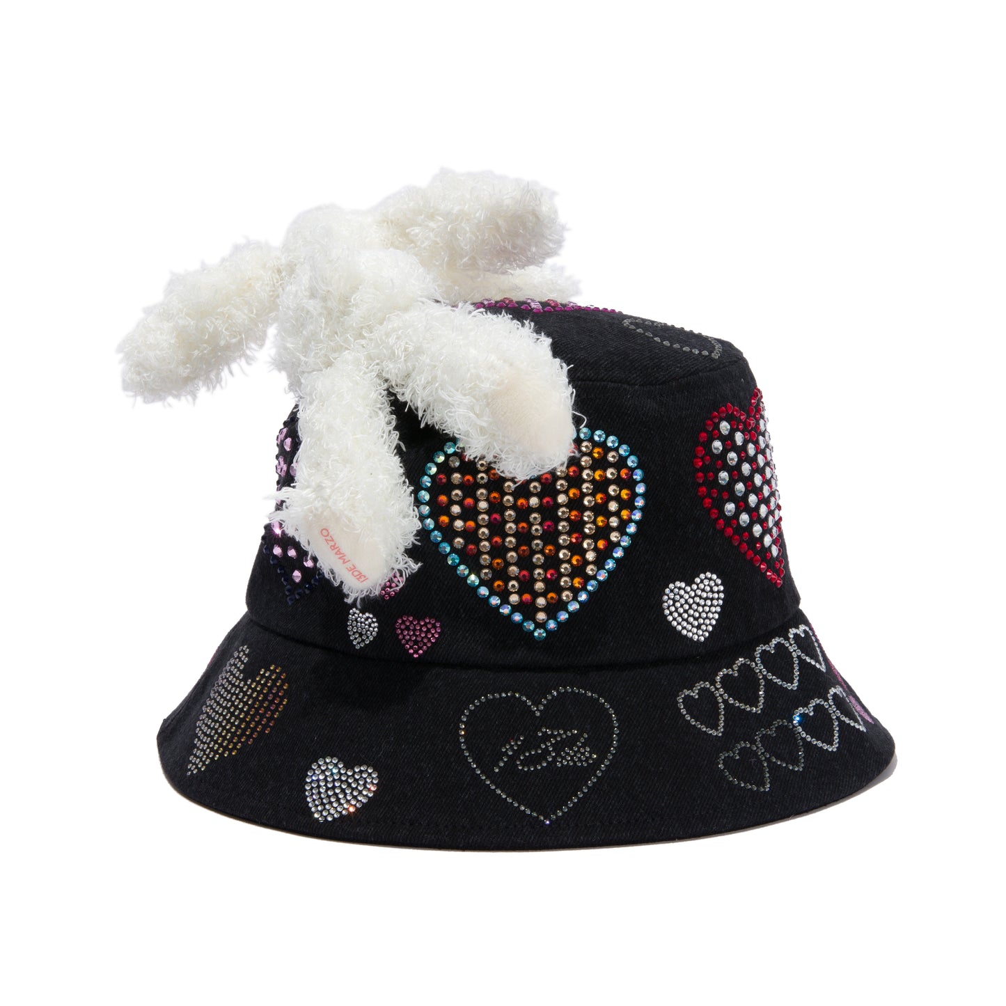 13DE MARZO Rhinestone Heart Denim Bucket Hat