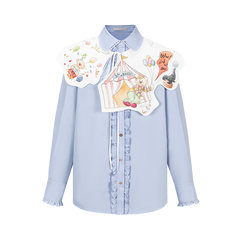 13DE MARZO Detachable CapeCircus Print Shirt Blue