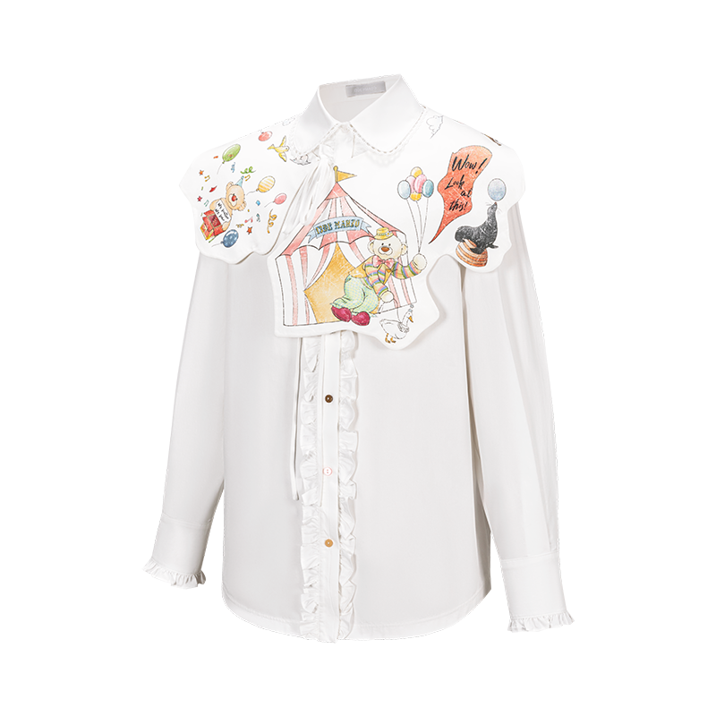 13DE MARZO Detachable CapeCircus Print Shirt White