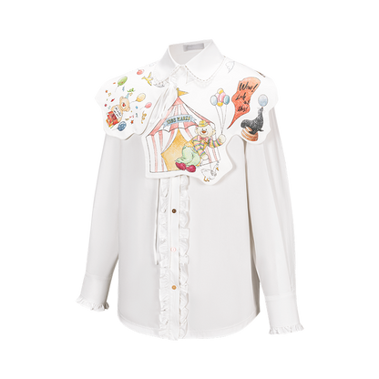 13DE MARZO Detachable CapeCircus Print Shirt White