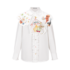13DE MARZO Detachable CapeCircus Print Shirt White
