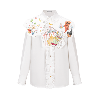 13DE MARZO Detachable CapeCircus Print Shirt White