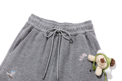 13DE MARZO All Over Embroidered Bear Casual Pants Grey - 13DE MARZO