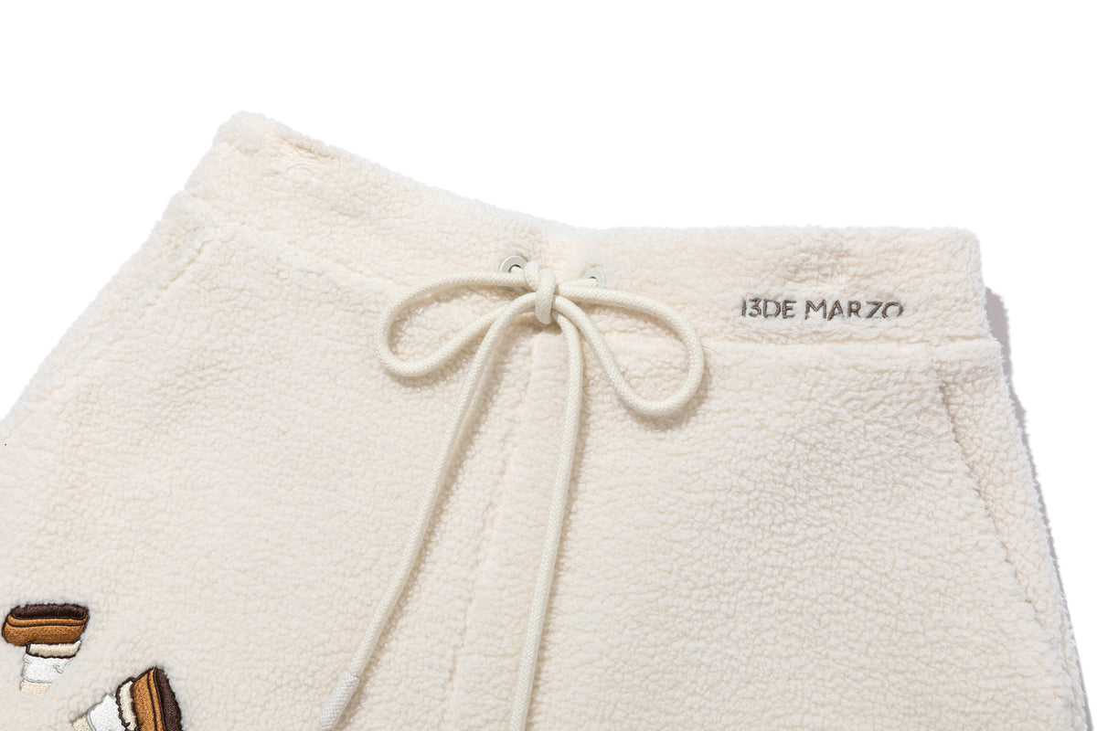 13DE MARZO All Over Embroidered Bear Casual Pants Beige - 13DE MARZO