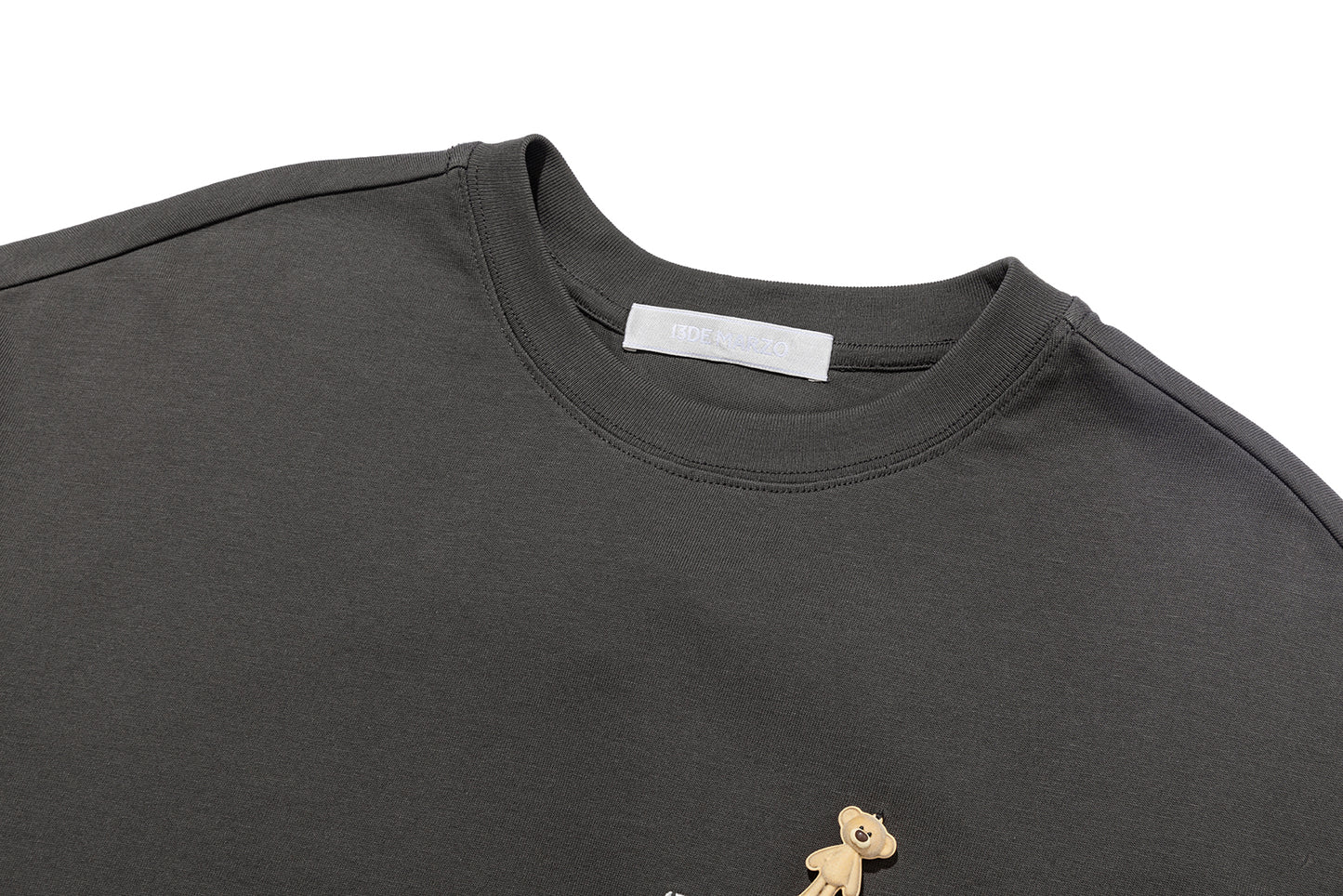 13DE MARZO Mini Flocked Bear T-shirt Dark Grey - 13DE MARZO