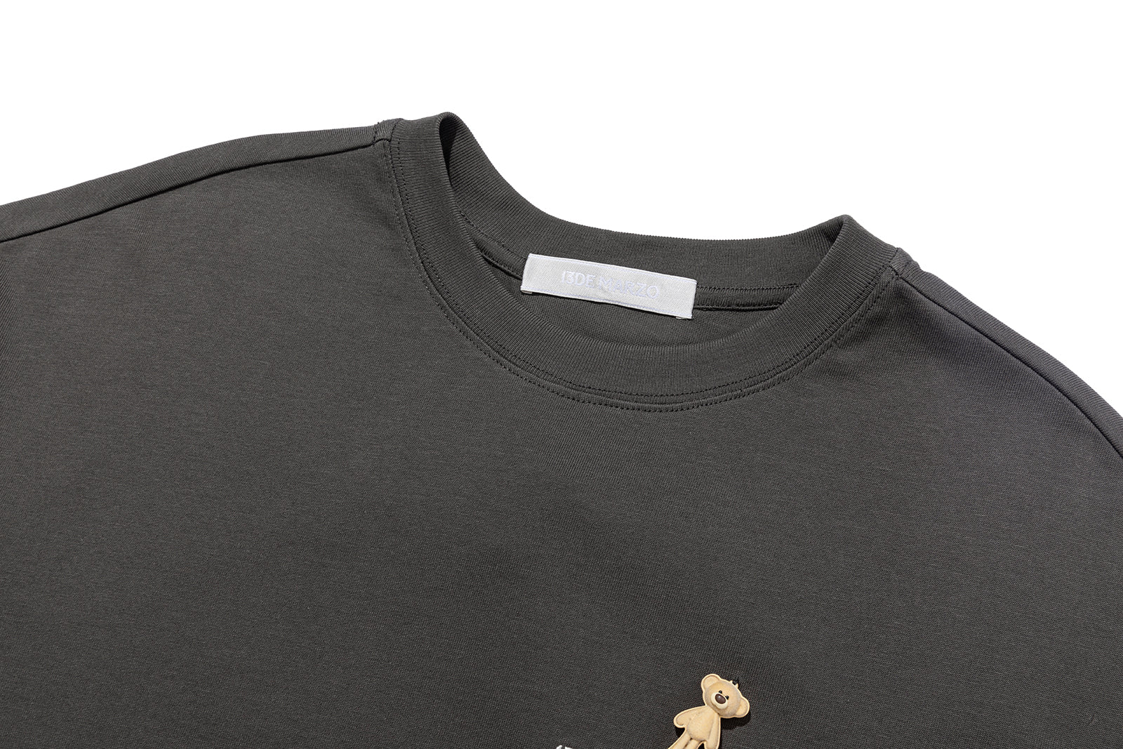 13DE MARZO Mini Flocked Bear T-shirt Dark Grey - 13DE MARZO