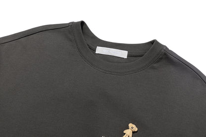 13DE MARZO Mini Flocked Bear T-shirt Dark Grey - 13DE MARZO