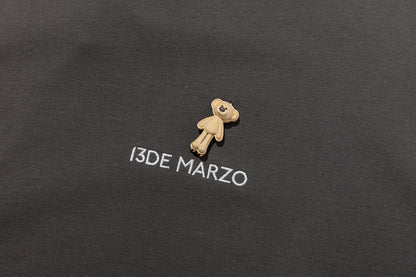 13DE MARZO Mini Flocked Bear T-shirt Dark Grey - 13DE MARZO