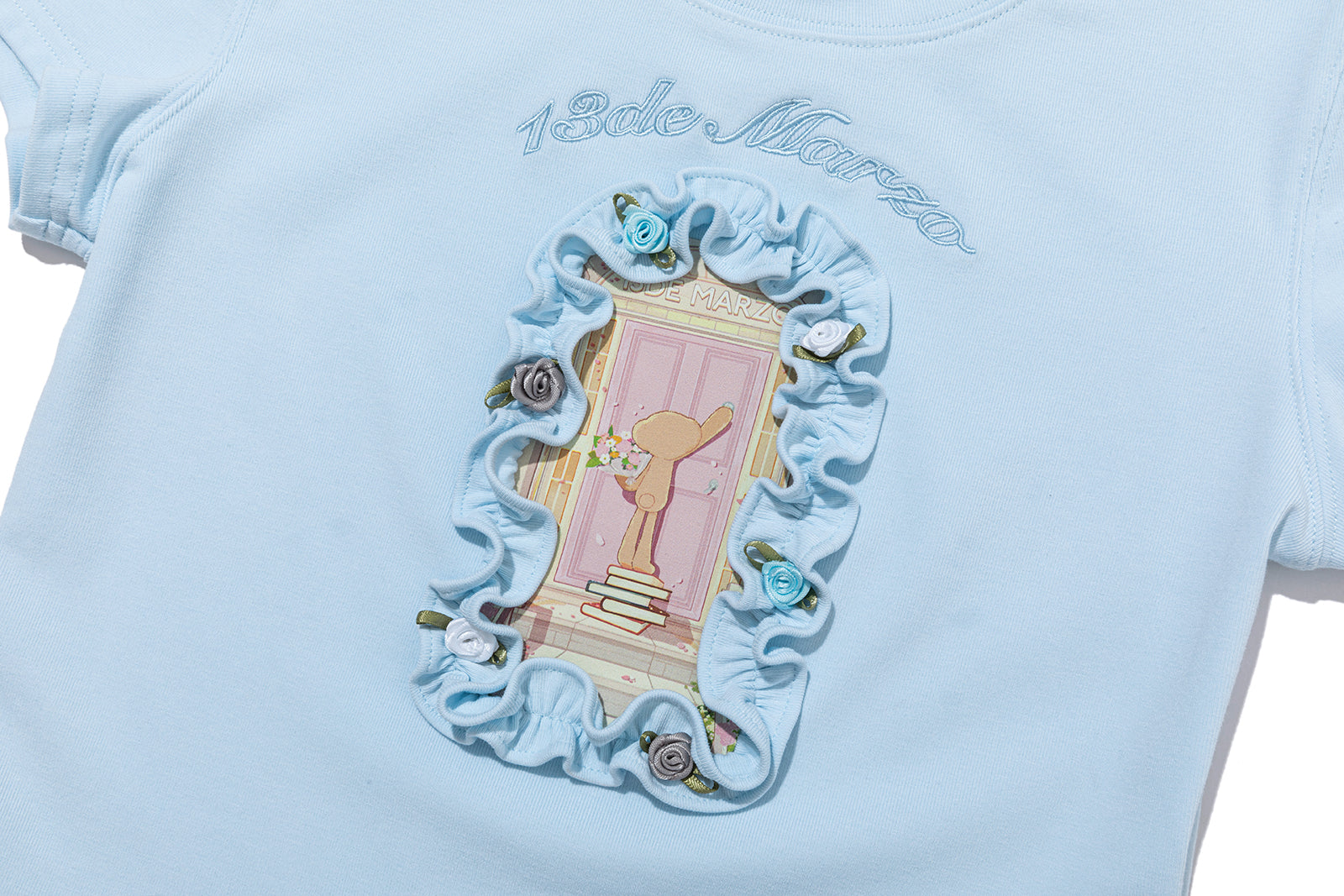 13DE MARZO Floral Illustration Tight Tee - 13DE MARZO