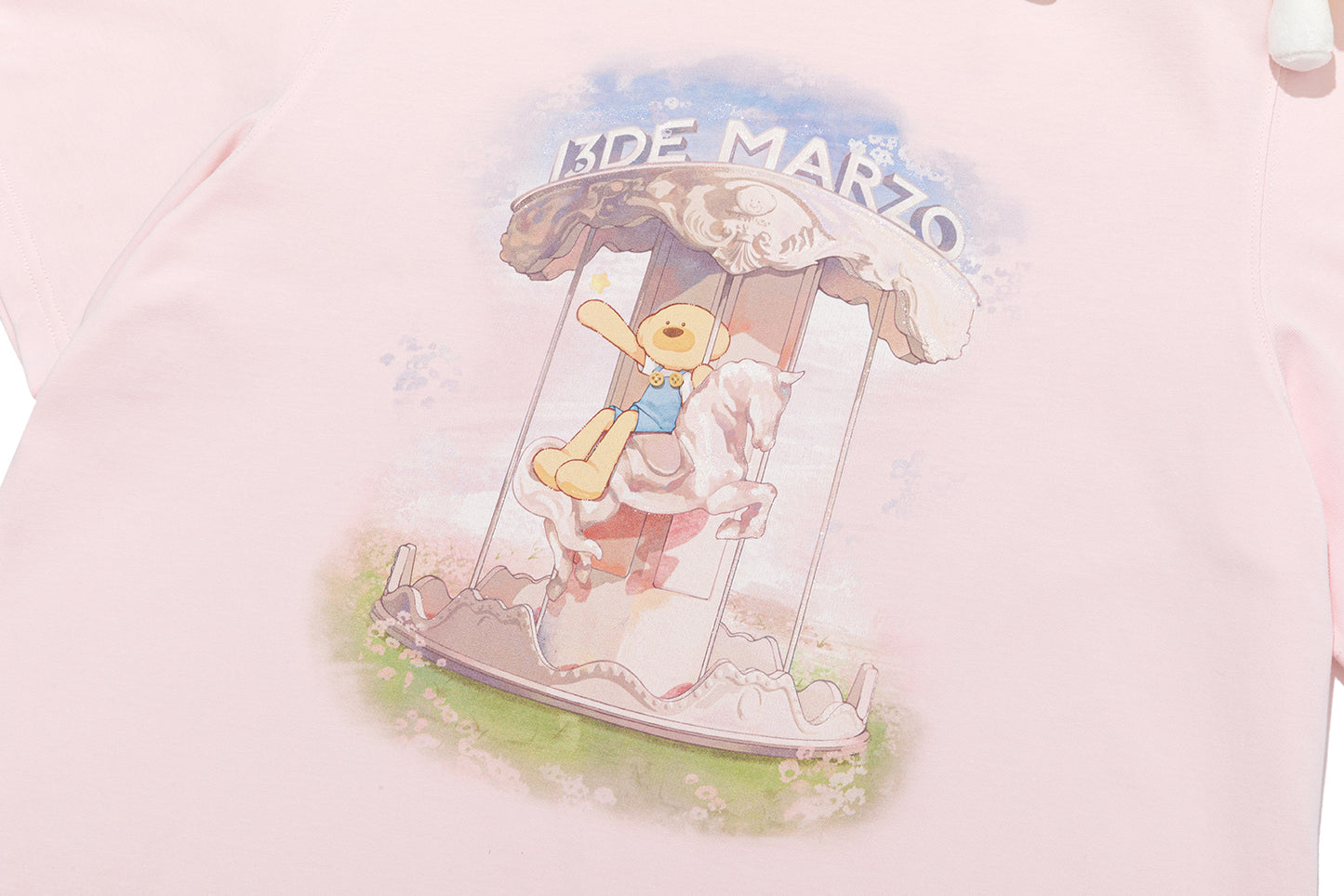 13DE MARZO Carousel Bear Printed T-shirt Pink - 13DE MARZO