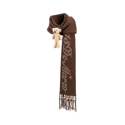 13DE MARZO Doozoo Bow Tassel Beaded Scarf Brown