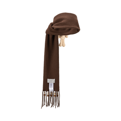 13DE MARZO Doozoo Bow Tassel Beaded Scarf Brown