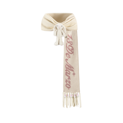 13DE MARZO Doozoo Bow Tassel Beaded Scarf Beige