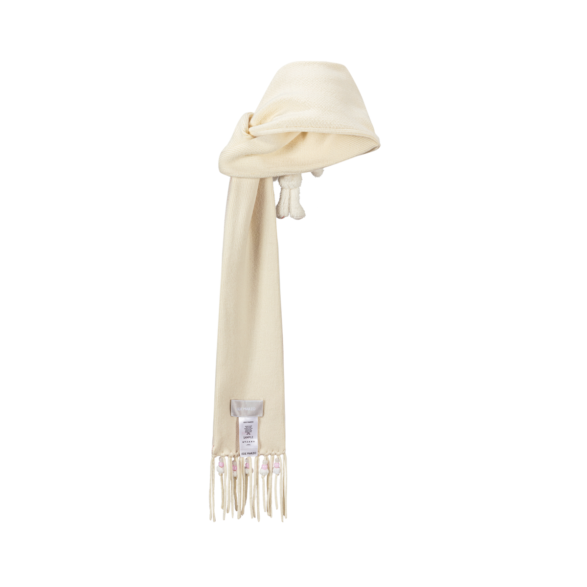 13DE MARZO Doozoo Bow Tassel Beaded Scarf Beige