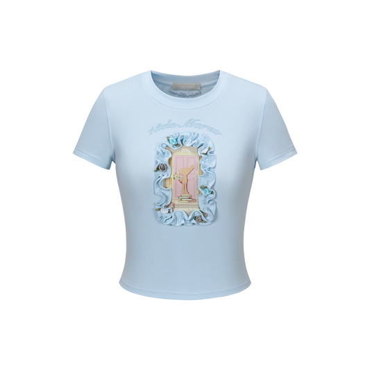 13DE MARZO Floral Illustration Tight Tee - 13DE MARZO