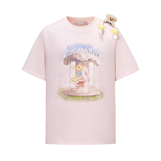 13DE MARZO Carousel Bear Printed T-shirt Pink - 13DE MARZO