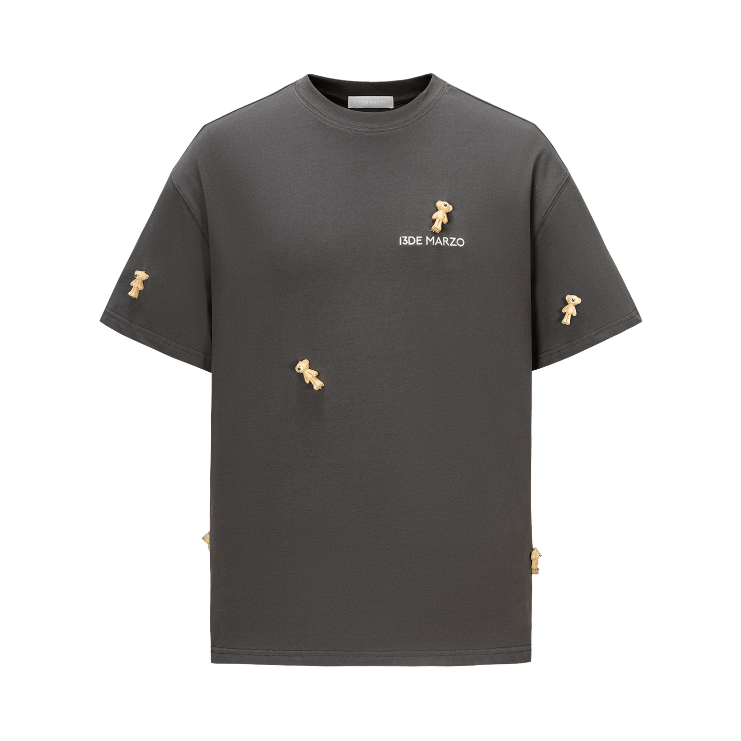 13DE MARZO Mini Flocked Bear T-shirt Dark Grey - 13DE MARZO