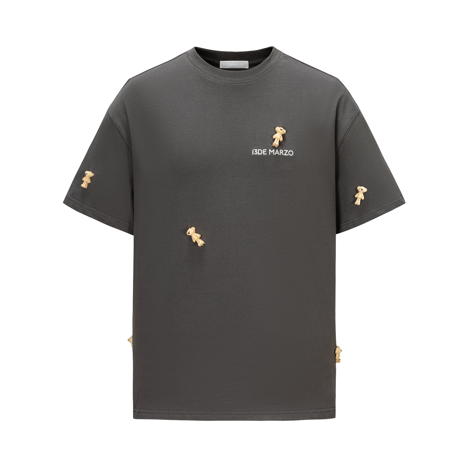13DE MARZO Mini Flocked Bear T-shirt Dark Grey - 13DE MARZO