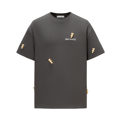 13DE MARZO Mini Flocked Bear T-shirt Dark Grey - 13DE MARZO